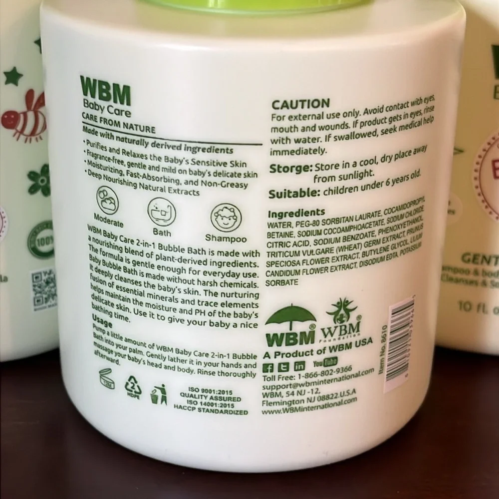 Brand New Set of 3 Baby Care 2-in-1 Organic Shampoo Bubble Bath Tear-Free Gentle